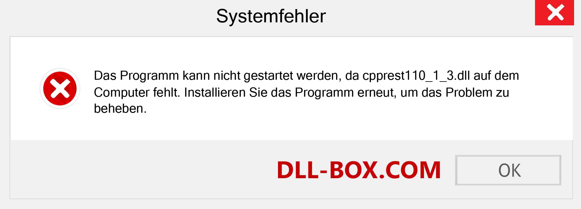 cpprest110_1_3.dll-Datei fehlt?. Download für Windows 7, 8, 10 - Fix cpprest110_1_3 dll Missing Error unter Windows, Fotos, Bildern